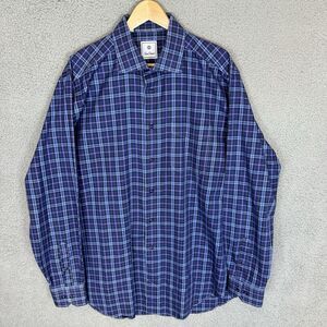 David Donahue Shirt Mens XL Blue Plaid Long Sleeve Button Down Cotton Causal